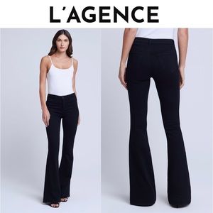 New L’AGENCE Women’s Mid Rise Black Denim Bell Bottom Flare Jeans Size 34